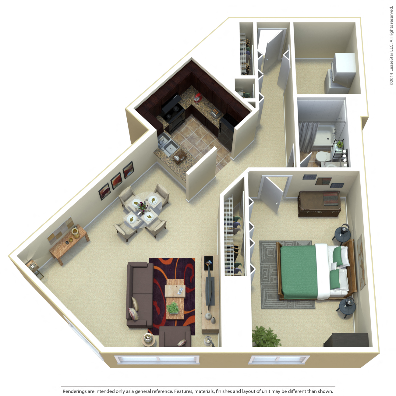 Floor plan for 1 bed, 1 bath, 780 sqft